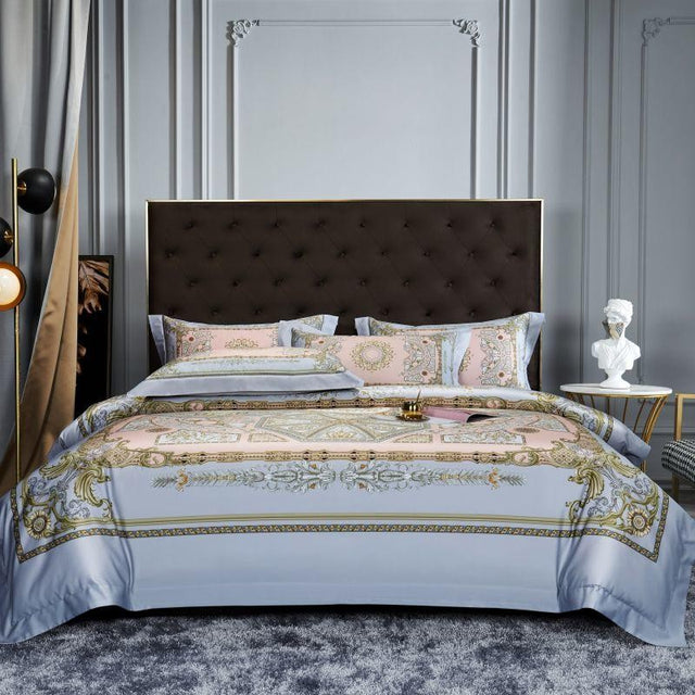 Audrey Art Deco Printed Silky Egyptian Cotton Duvet Cover Set Duvet Cover Set - Point Design Queen / Flat Sheet pointdsgn.com