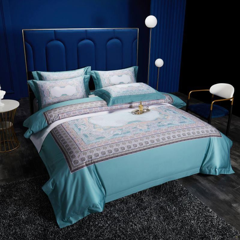 Aurelie Ocean Inspired Printed Silky Egyptian Cotton Duvet Cover Set