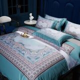 Aurelie Ocean Inspired Printed Silky Egyptian Cotton Duvet Cover Set