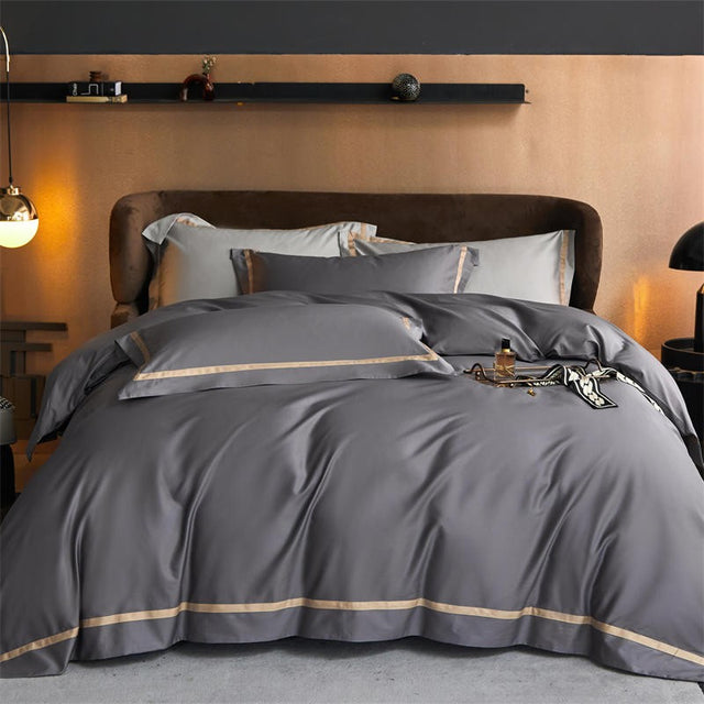 Karine Modern Seamless Solid Egyptian Cotton Duvet Cover Set Duvet Cover Set - Venetto Design Grey / Double / Fitted Sheet Venettodesign.com