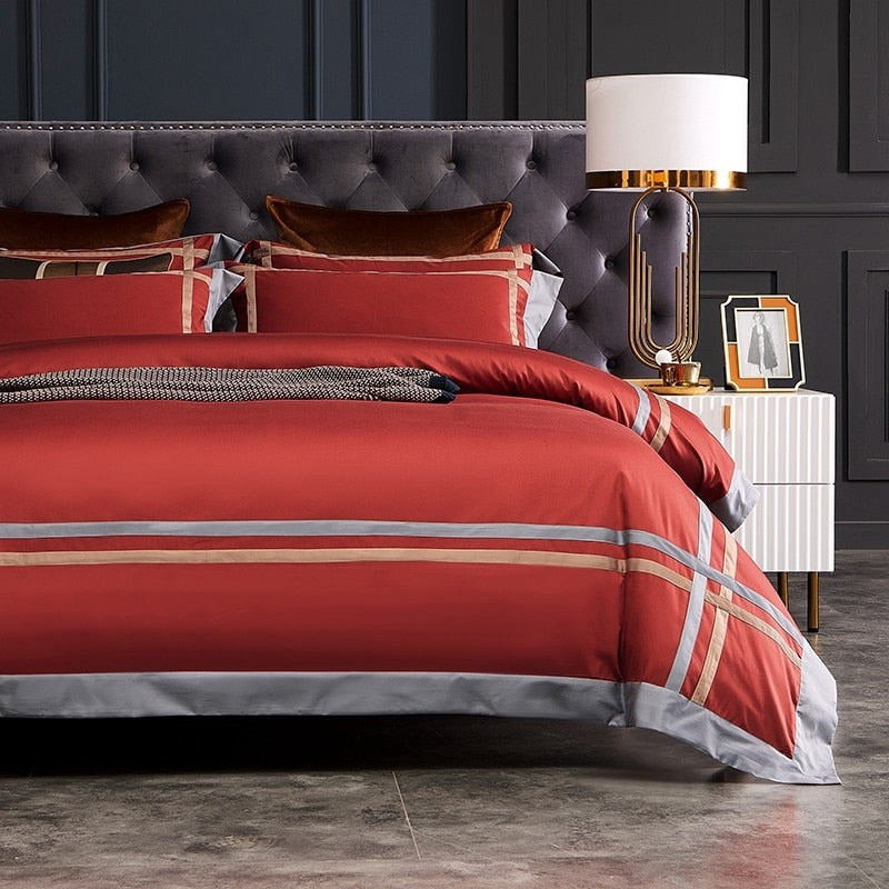 Julija Modern Contrasting Two Stripe Egyptian Cotton Duvet Cover Set