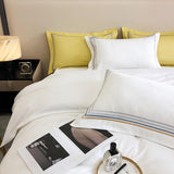 Fleur Classic Embroidered Striped Border Egyptian Cotton Duvet Cover Set