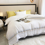 Fleur Classic Embroidered Striped Border Egyptian Cotton Duvet Cover Set