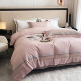 Fleur Classic Embroidered Striped Border Egyptian Cotton Duvet Cover Set