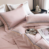 Fleur Classic Embroidered Striped Border Egyptian Cotton Duvet Cover Set