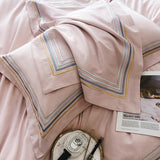 Fleur Classic Embroidered Striped Border Egyptian Cotton Duvet Cover Set