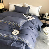 Fleur Classic Embroidered Striped Border Egyptian Cotton Duvet Cover Set