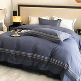 Fleur Classic Embroidered Striped Border Egyptian Cotton Duvet Cover Set