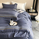 Fleur Classic Embroidered Striped Border Egyptian Cotton Duvet Cover Set