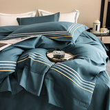 Fleur Classic Embroidered Striped Border Egyptian Cotton Duvet Cover Set