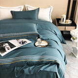 Fleur Classic Embroidered Striped Border Egyptian Cotton Duvet Cover Set