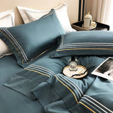 Fleur Classic Embroidered Striped Border Egyptian Cotton Duvet Cover Set