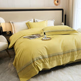 Fleur Classic Embroidered Striped Border Egyptian Cotton Duvet Cover Set