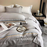 Fleur Classic Embroidered Striped Border Egyptian Cotton Duvet Cover Set