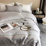 Fleur Classic Embroidered Striped Border Egyptian Cotton Duvet Cover Set