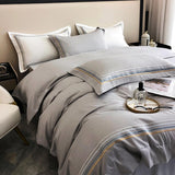 Fleur Classic Embroidered Striped Border Egyptian Cotton Duvet Cover Set