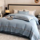 Fleur Classic Embroidered Striped Border Egyptian Cotton Duvet Cover Set