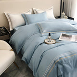 Fleur Classic Embroidered Striped Border Egyptian Cotton Duvet Cover Set