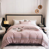 Fleur Classic Embroidered Striped Border Egyptian Cotton Duvet Cover Set Duvet Cover Set - Point Design Pearl Pink / Queen / Flat Sheet pointdsgn.com