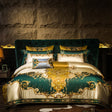 Rosalee Royal Gold And Green Embroidered Egyptian Cotton Duvet Cover Set Duvet Cover Set - Venetto Design Queen | 4 Pieces Venettodesign.com